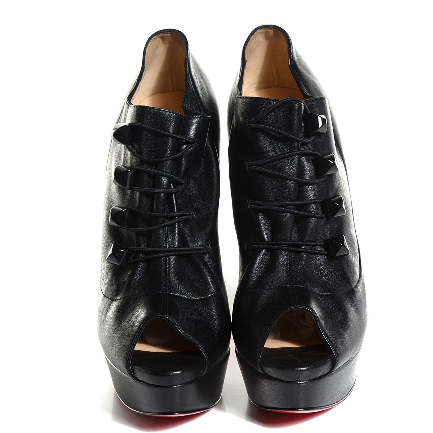 Leather Marine 150 Peep Platform Booties 40.5 Black