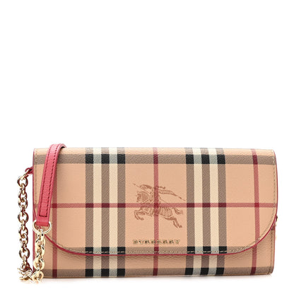 Burberry Haymarket Check Henley Wallet On Chain Coral Red 1 of 9