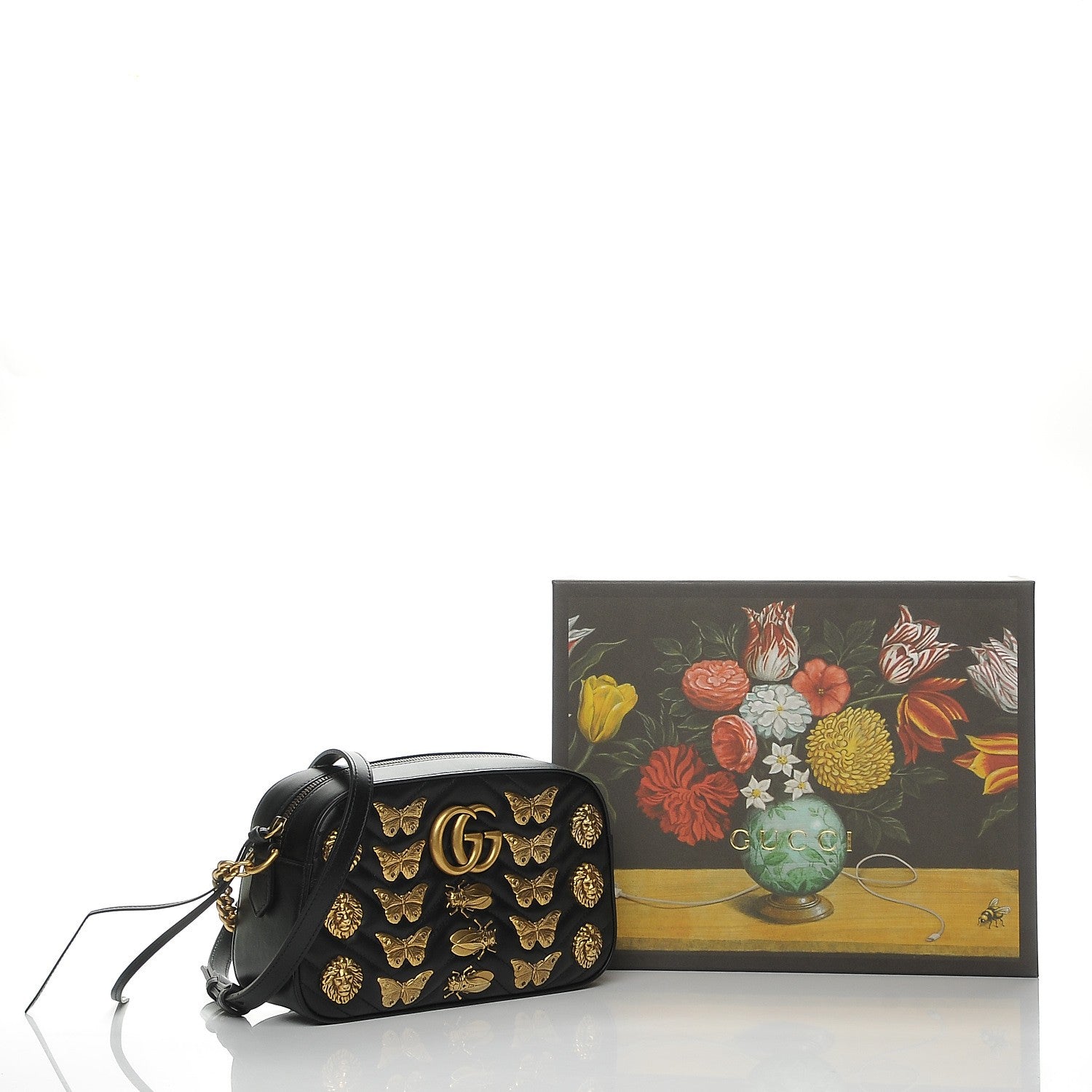 Gucci Calfskin Matelasse Animal Studs Small GG Marmont Chain Shoulder Bag Black 8 of 8