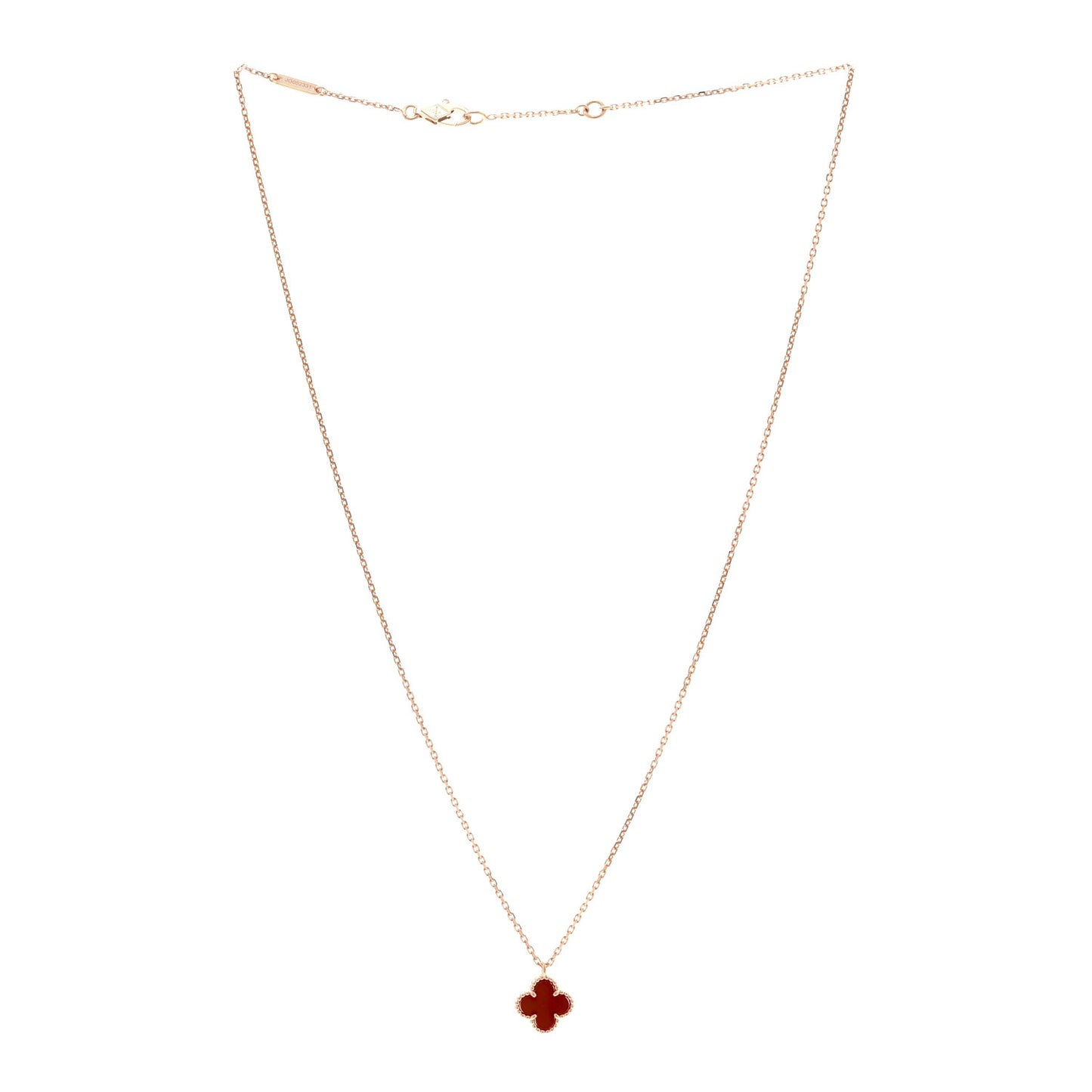 18K Rose Gold Carnelian Sweet Alhambra Pendant Necklace