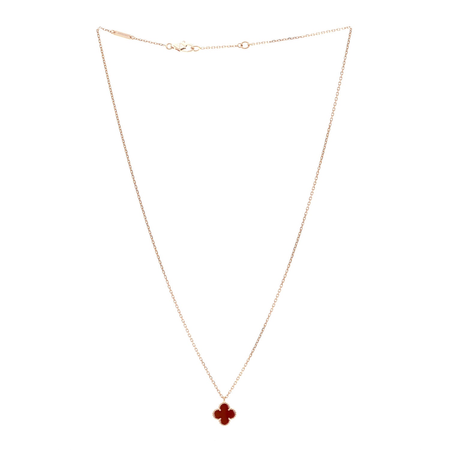 Van Cleef & Arpels 18K Rose Gold Carnelian Sweet Alhambra Pendant Necklace 3 of 6