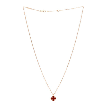 Van Cleef & Arpels 18K Rose Gold Carnelian Sweet Alhambra Pendant Necklace 3 of 6
