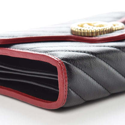 Gucci Vintage Effect Calfskin Matelasse Diagonal Torchon GG Marmont Chain Wallet Black Romantic Cherry 8 of 10