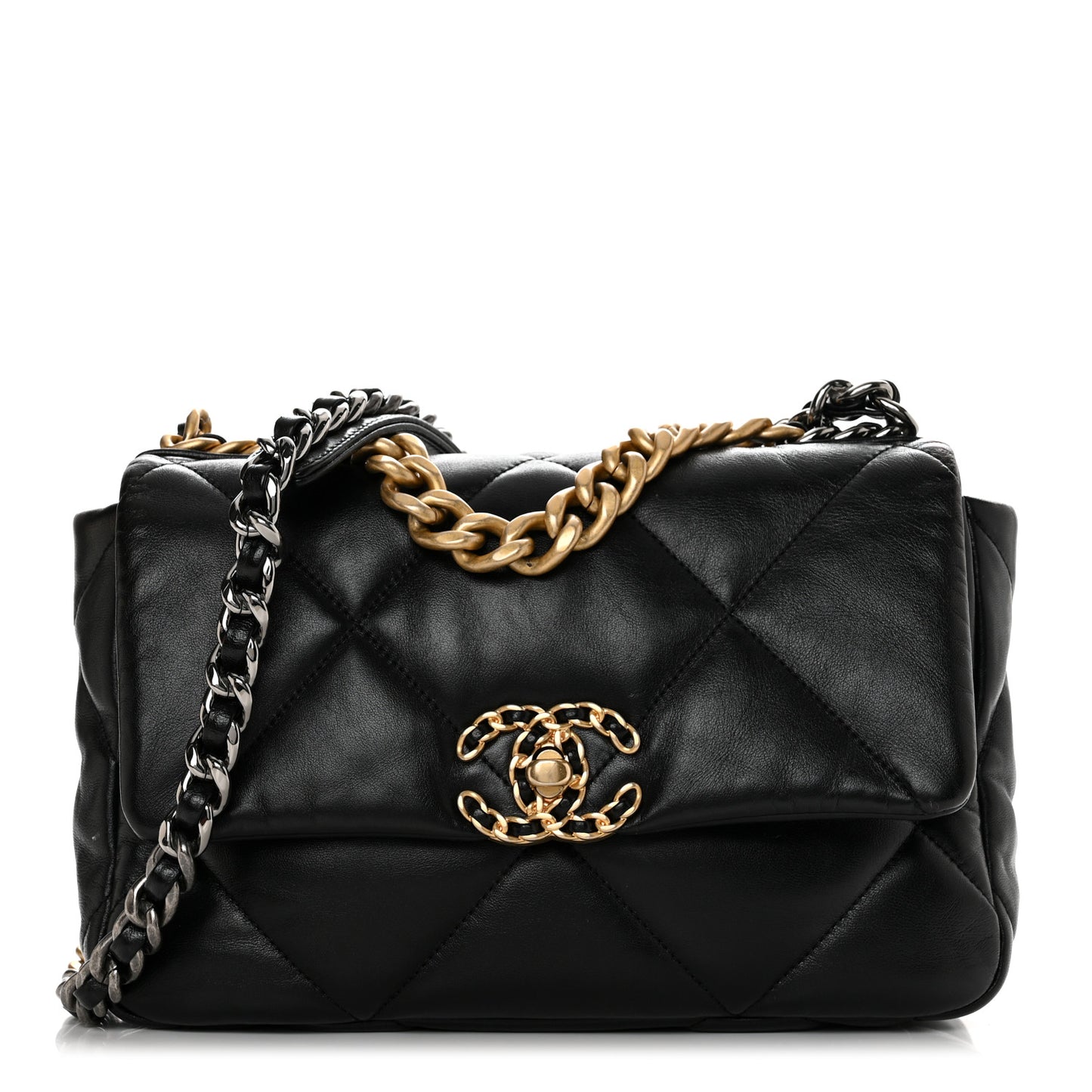 Shiny Goatskin Quilted Medium Chanel 19 Flap Black