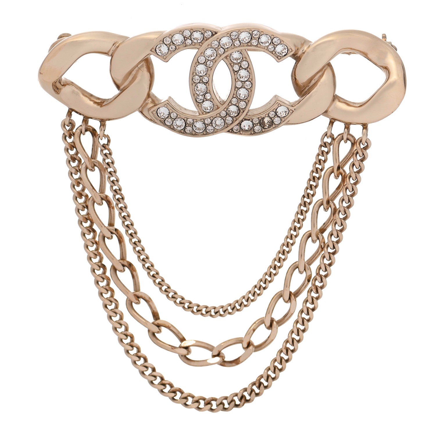 Chanel Crystal Multi Strand Chain CC Brooch Gold 1 of 5