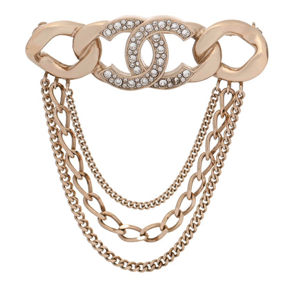 Chanel Crystal Multi Strand Chain CC Brooch Gold 1 of 5