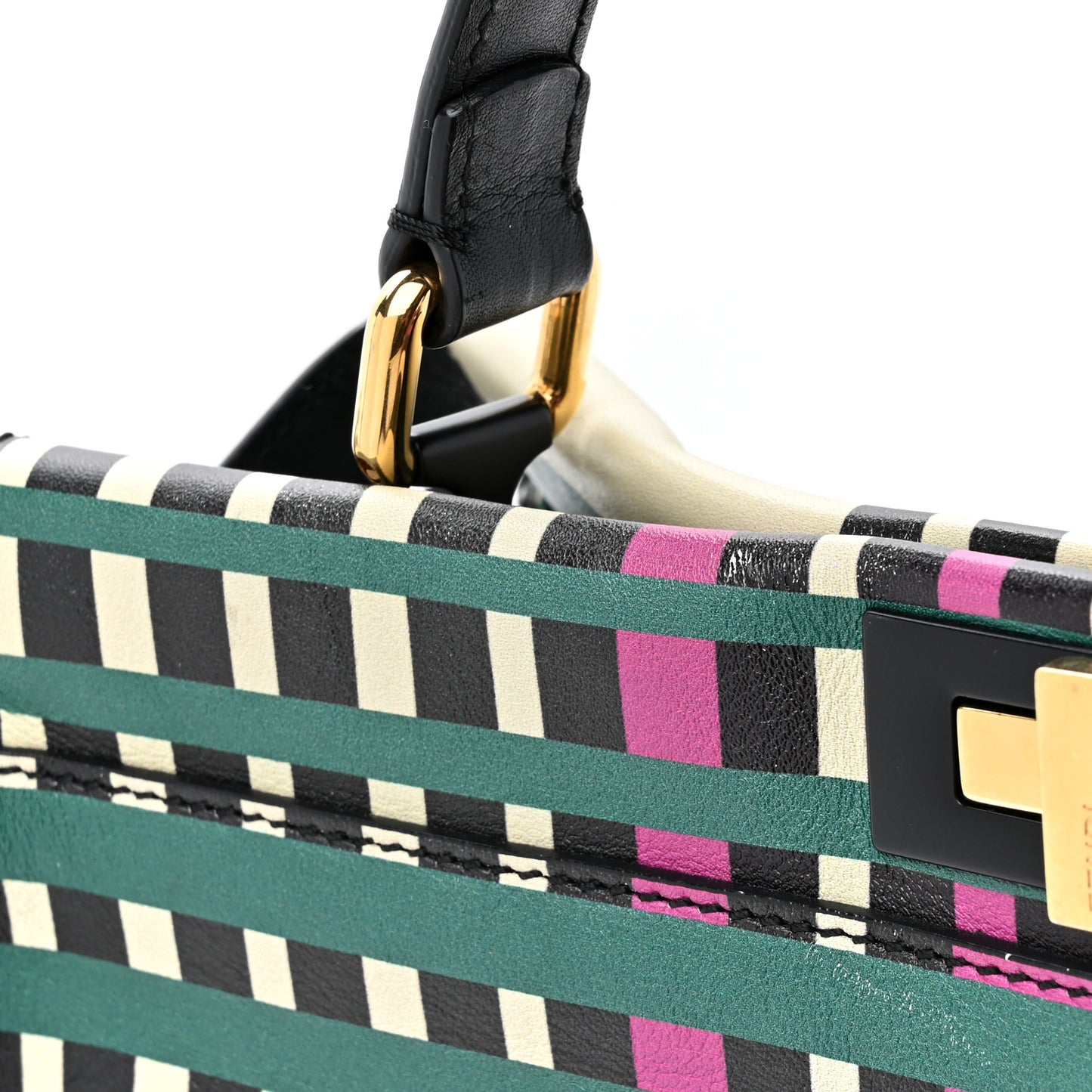 Vitello Seta Digital Print Large Peekaboo Iconic Satchel Multicolor Black
