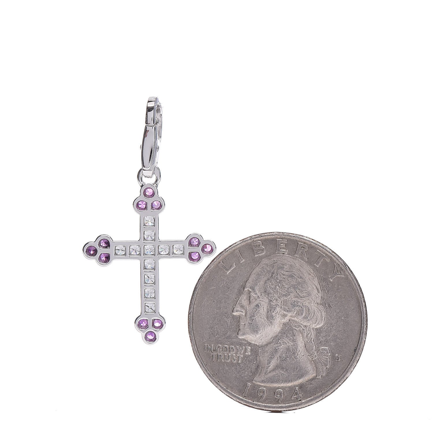 Cartier 18K White Gold Diamond Pink Sapphire Cross Charm 2 of 5