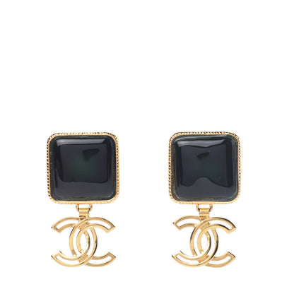 Chanel Resin Metal Obazine CC Drop Earrings Dark Green Gold 1 of 5