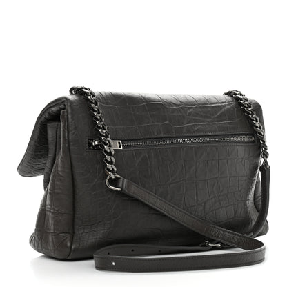 Saint Laurent Calfskin Crocodile Embossed Medium West Hollywood Monogram Fold-Over Grey 3 of 11