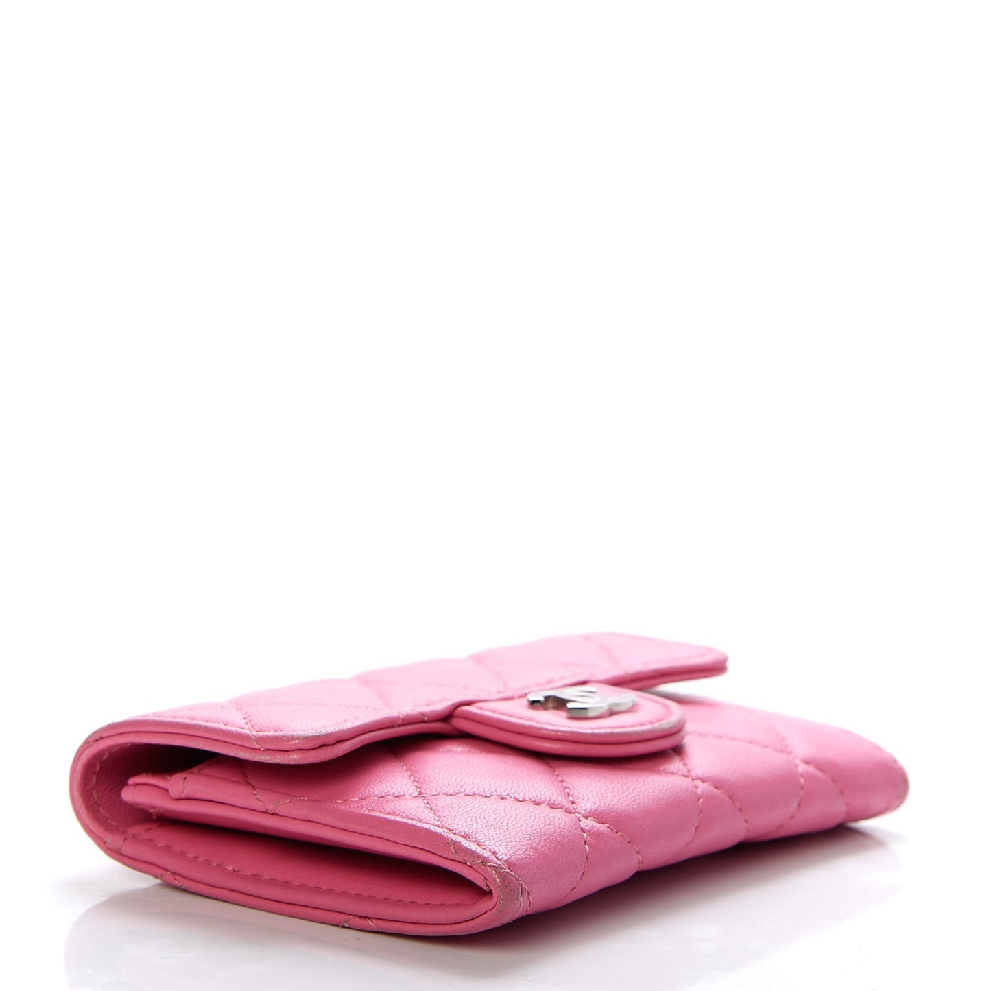 Lambskin Quilted Flap Card Holder Wallet Pink