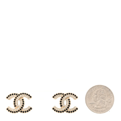 Chanel Crystal CC Earrings Black Gold 2 of 5