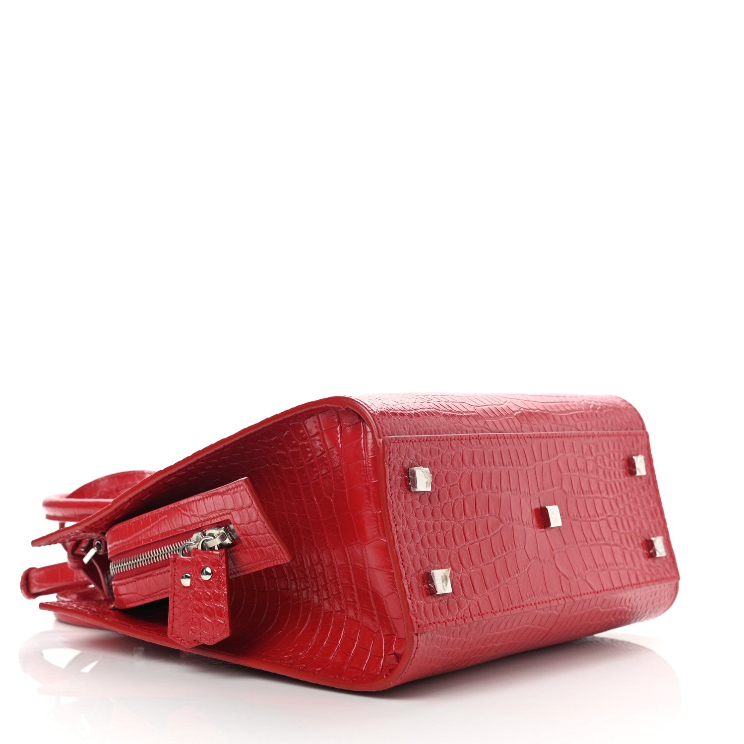Saint Laurent Calfskin Crocodile Embossed Small Uptown Tote Rouge Eros 3 of 7