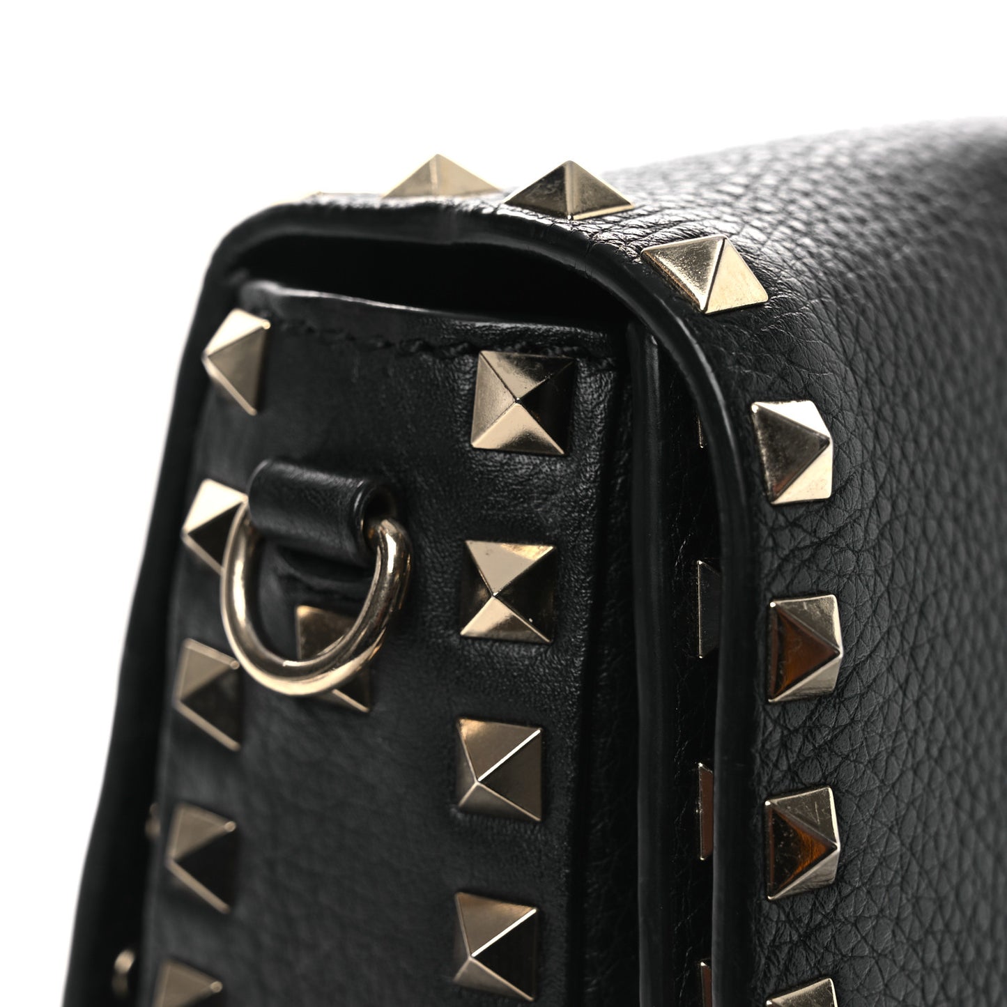 Pebbled Calfskin Medium Rockstud Flap Saddle Bag Black