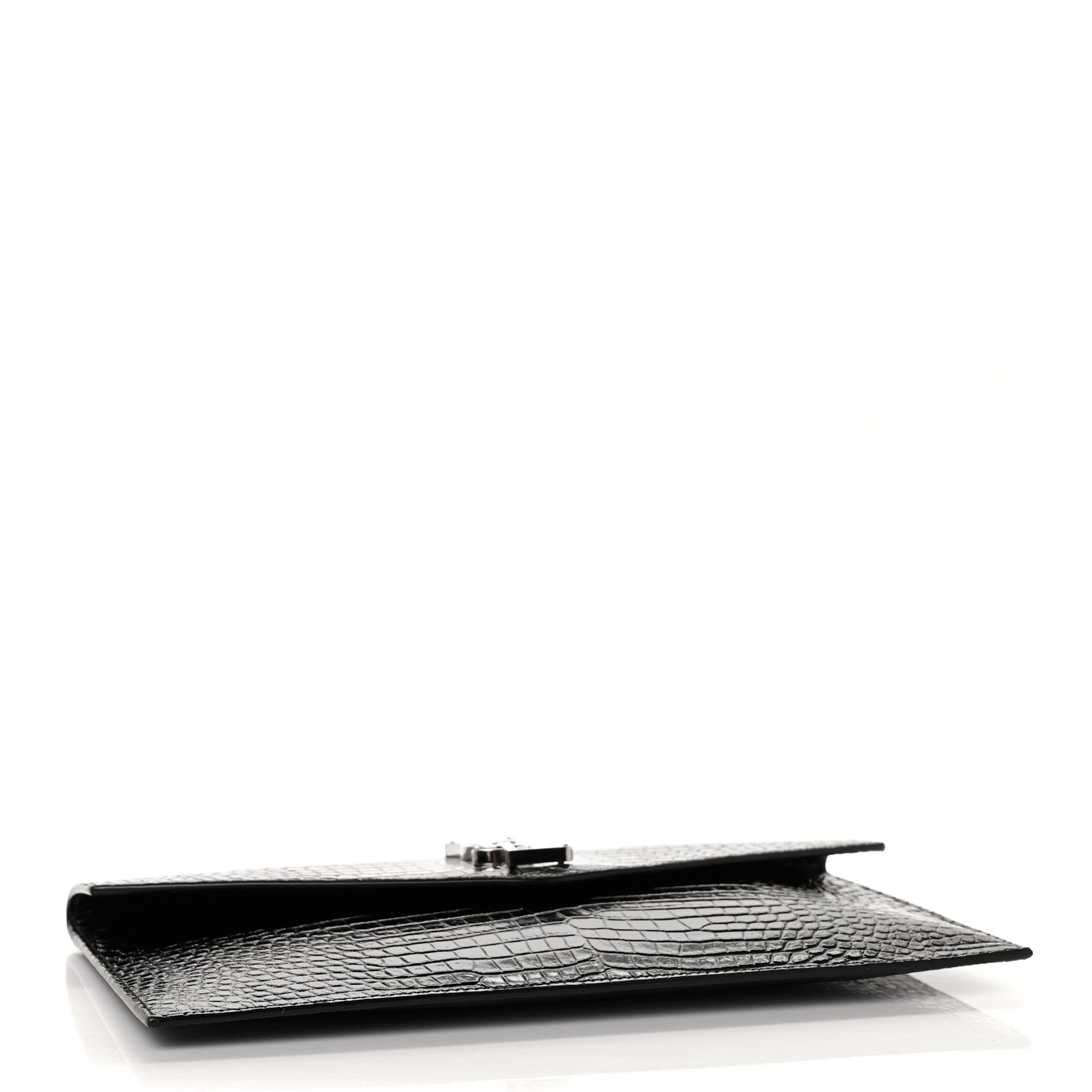 Saint Laurent Calfskin Crocodile Embossed Uptown Monogram Pouch Black 4 of 8