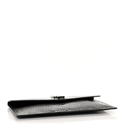Saint Laurent Calfskin Crocodile Embossed Uptown Monogram Pouch Black 4 of 8