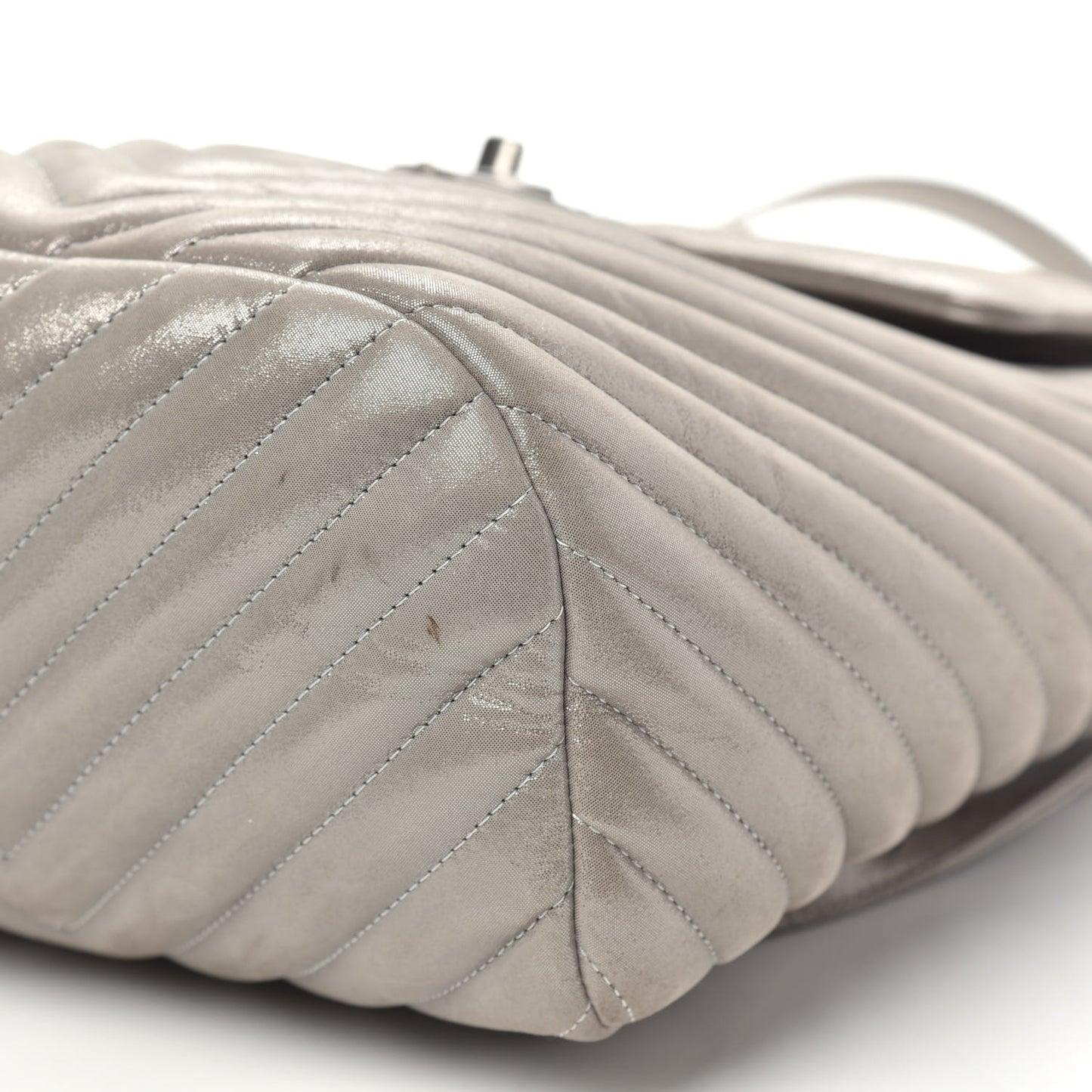 Metallic Iridescent Calfskin Chevron Quilted Small Urban Spirit Backpack Silver