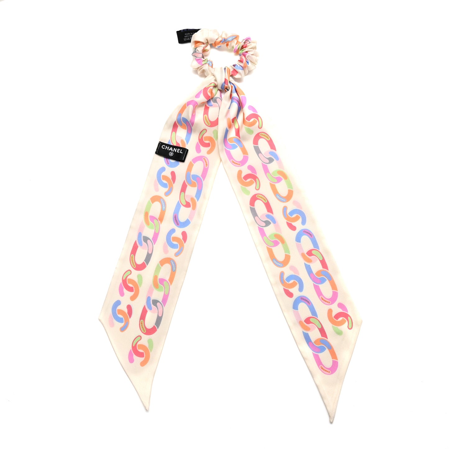 Silk CC Twilly Hair Tie White Multicolor