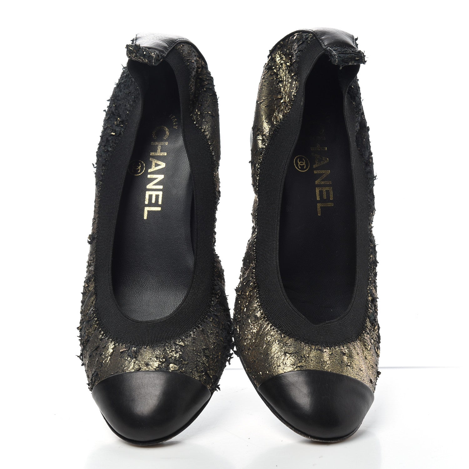 Chanel Metallic Lambskin Cap Toe CC Elastic Stretch Pumps 38 Black 5 of 11