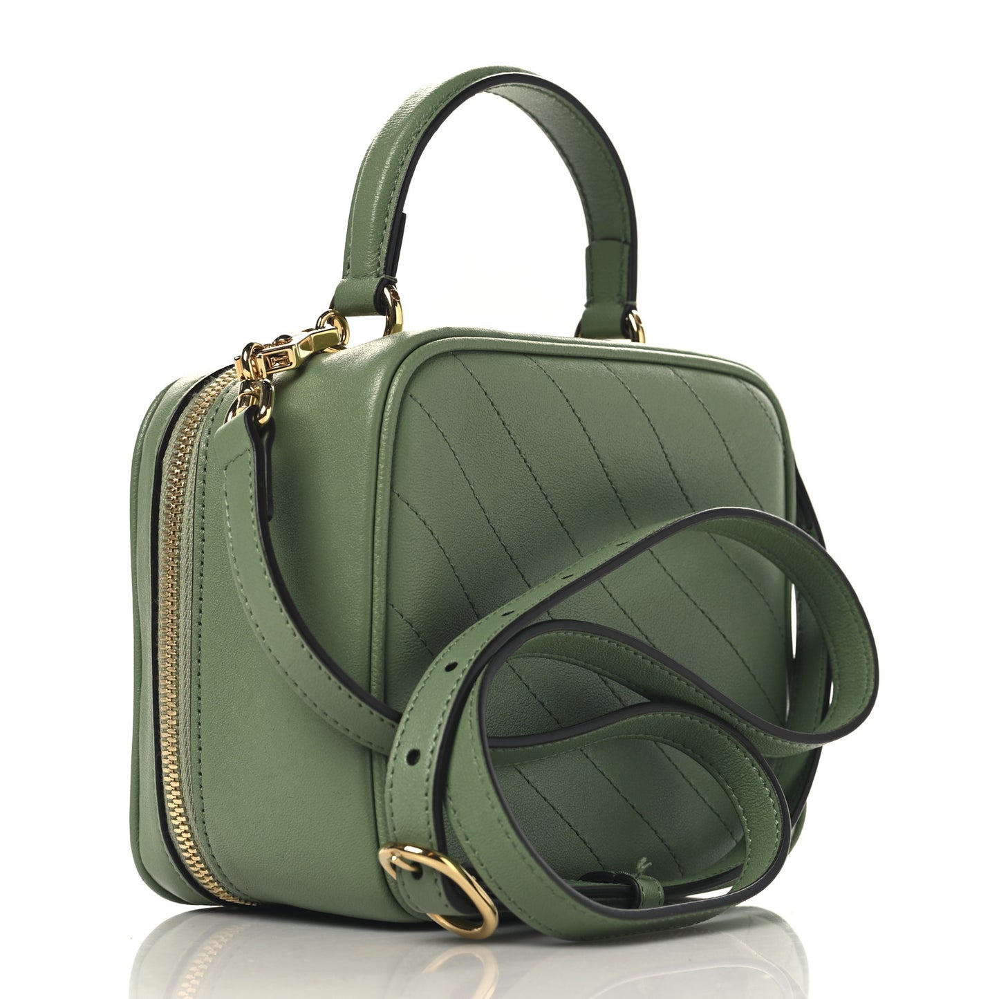 Sakai Be Green Calfskin Diagonal Stitched Small Blondie Shoulder Bag Light Green