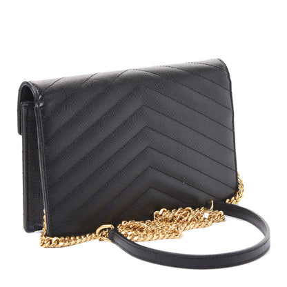 Saint Laurent Grain De Poudre Matelasse Chevron Monogram Envelope Chain Wallet Black 2 of 9