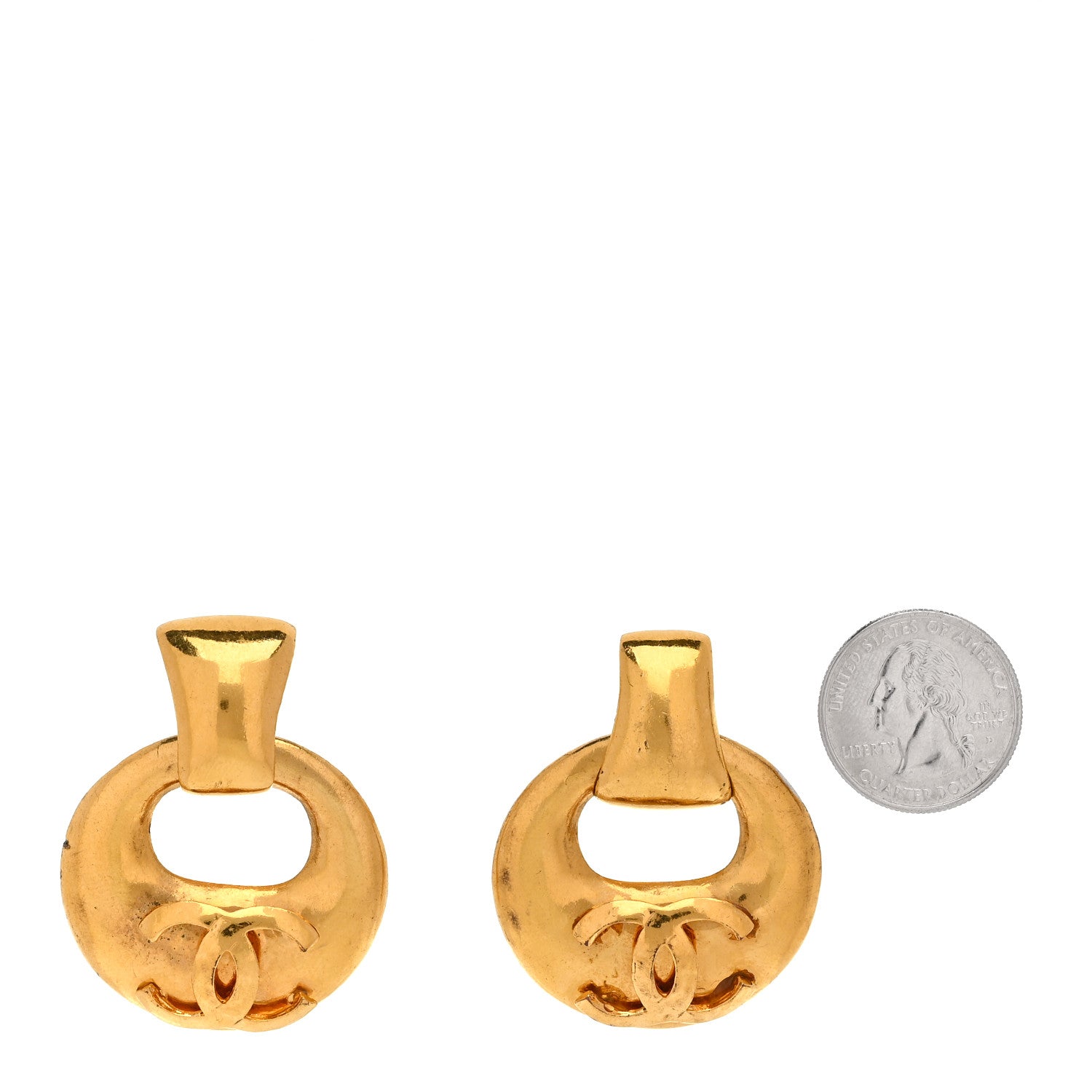 Chanel Metal Round CC Drop Clip On Earrings Gold 2 of 4