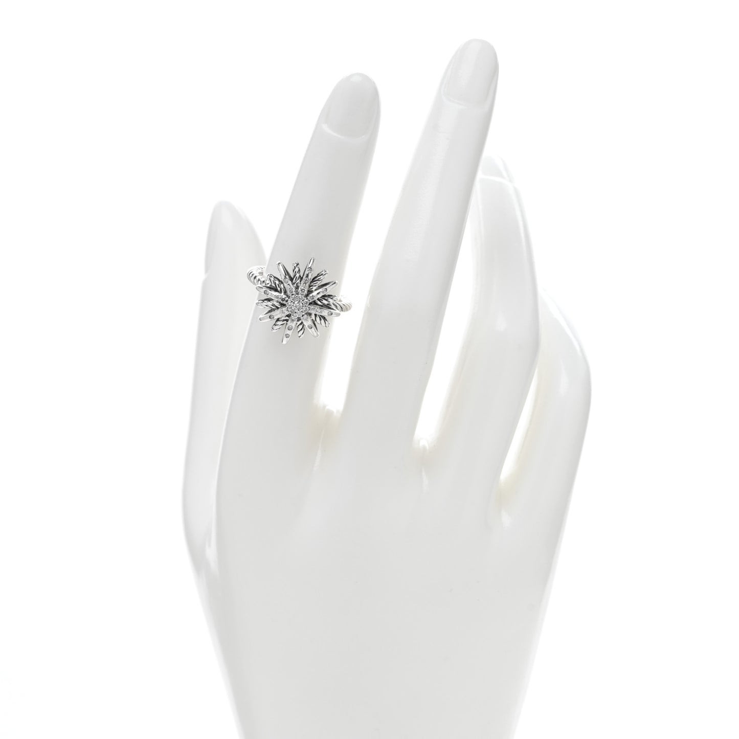 Sterling Silver Diamond 16mm Starburst Ring 51 5.75