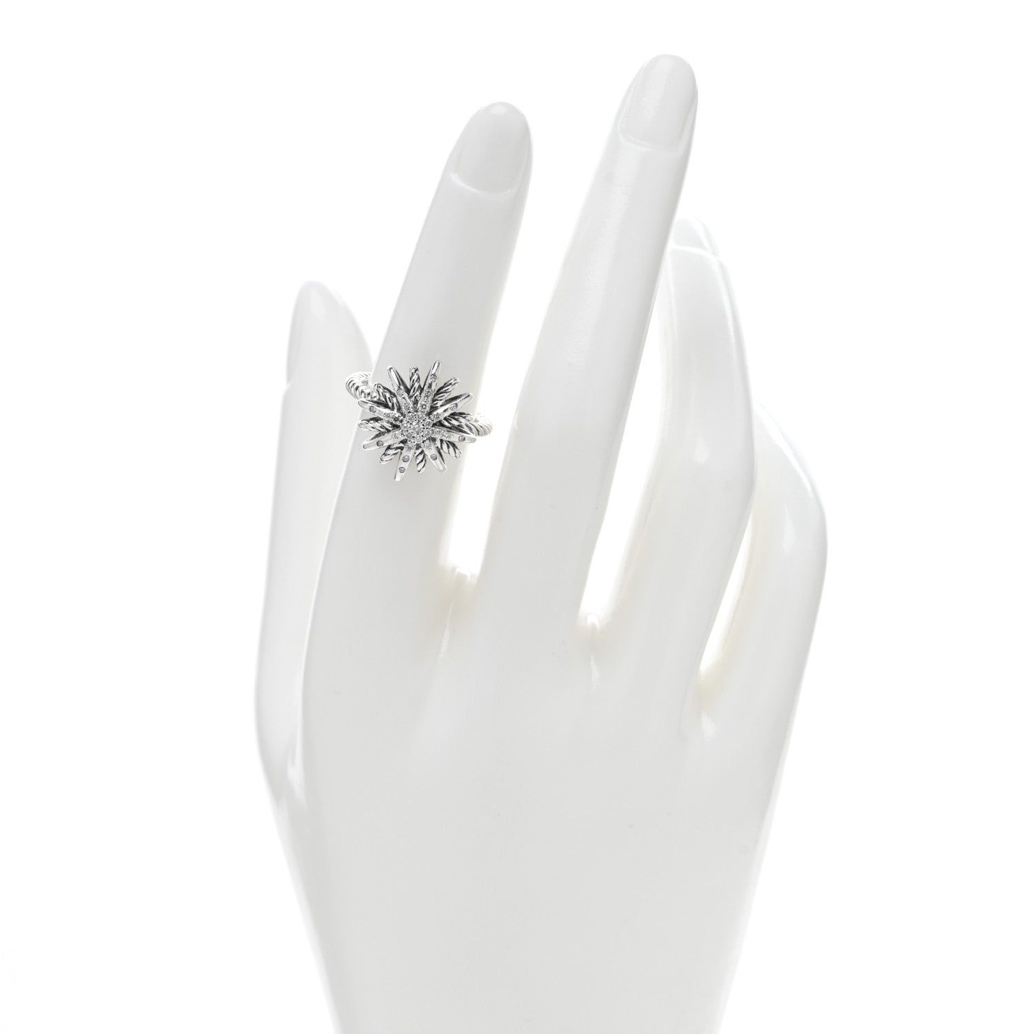 David Yurman Sterling Silver Diamond 16mm Starburst Ring 51 5.75 2 of 4