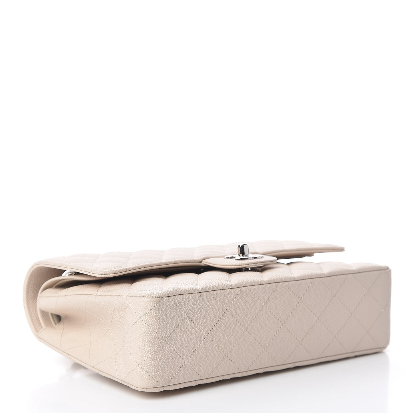 Caviar Quilted Medium Double Flap Light Beige