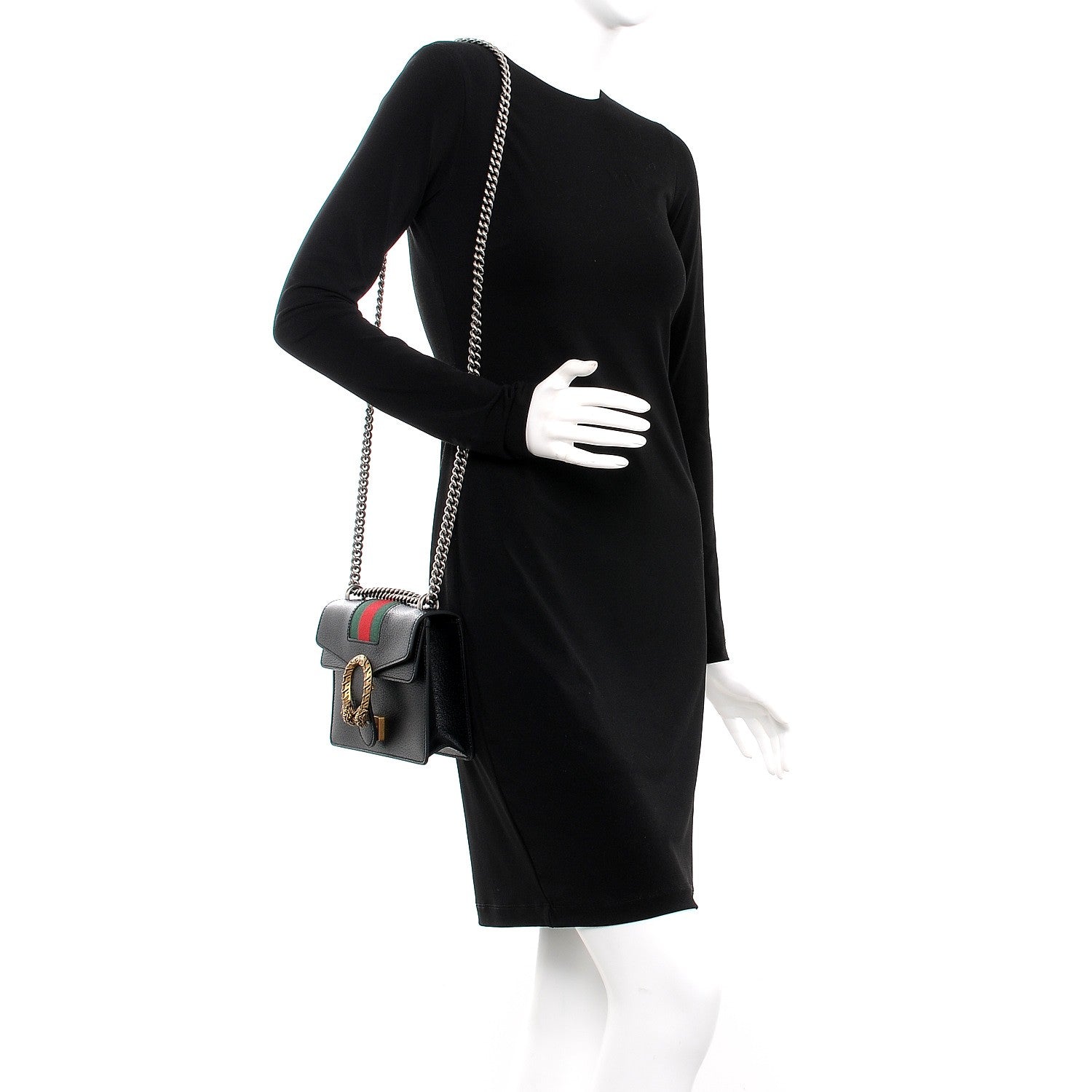 Gucci Calfskin Web Mini Dionysus Shoulder Bag Black 2 of 9