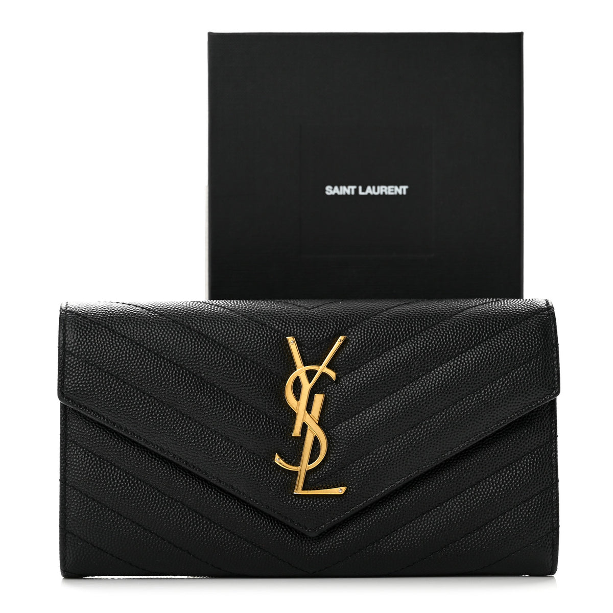 Grain De Poudre Matelasse Chevron Monogram Flap Wallet Black