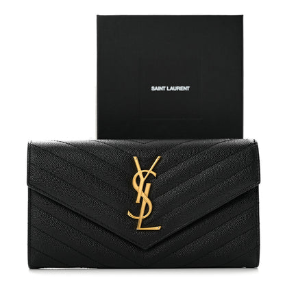 Saint Laurent Grain De Poudre Matelasse Chevron Monogram Flap Wallet Black 11 of 11