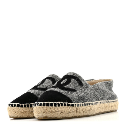 Chanel Tweed Velvet CC Espadrilles 38 Grey Black 4 of 10