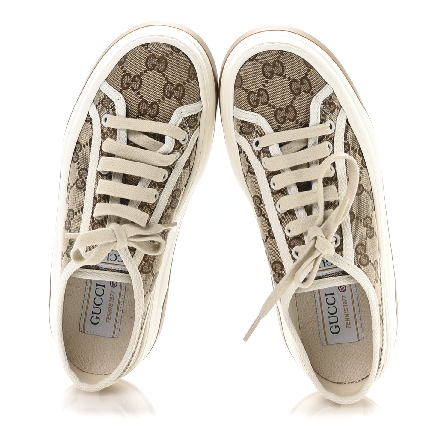 GG Monogram Womens 1977 Tennis Platform 52mm Sneakers 37 Beige Ebony Mystic White