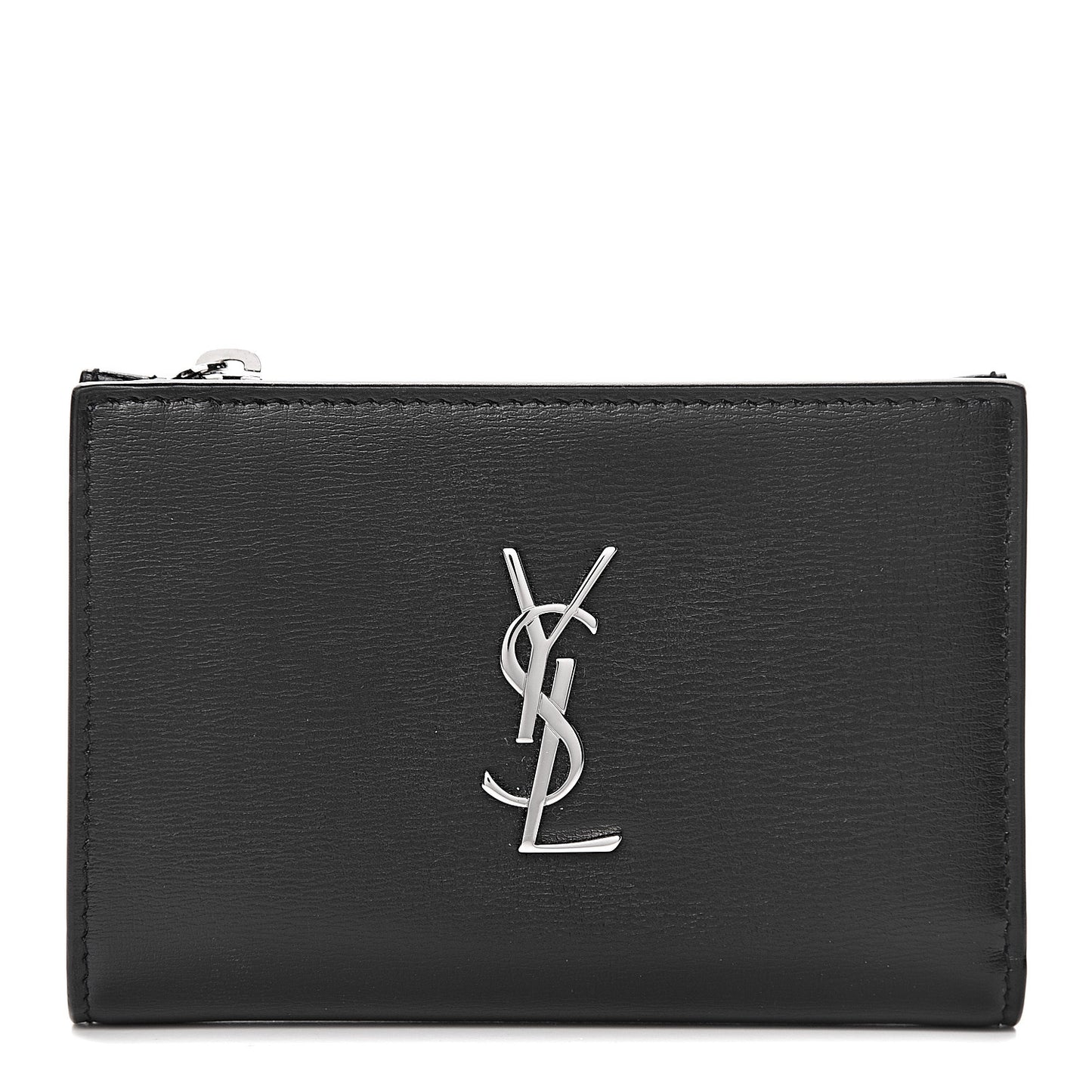 Calfskin Monogram Bi Fold Zipped Wallet Black