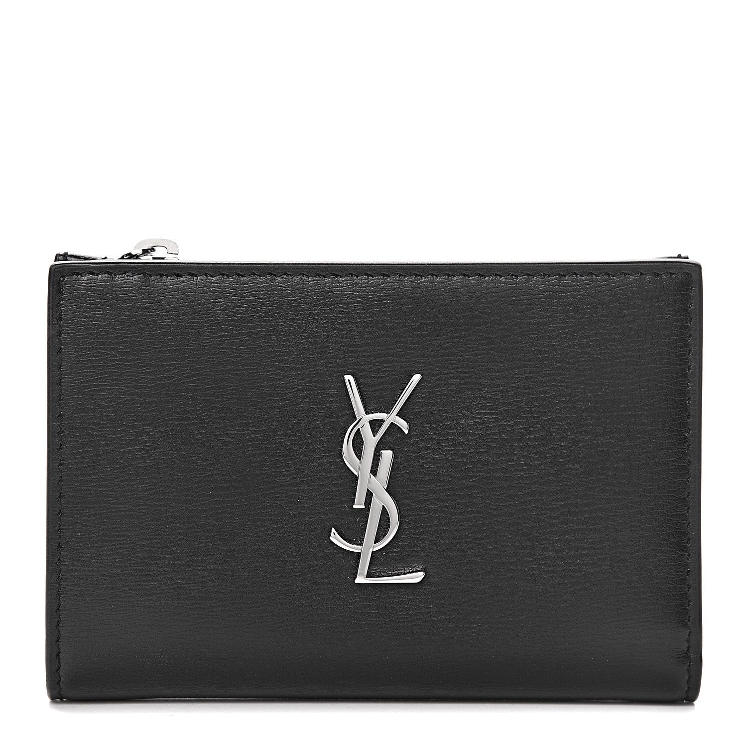 Saint Laurent Calfskin Monogram Bi Fold Zipped Wallet Black 1 of 8