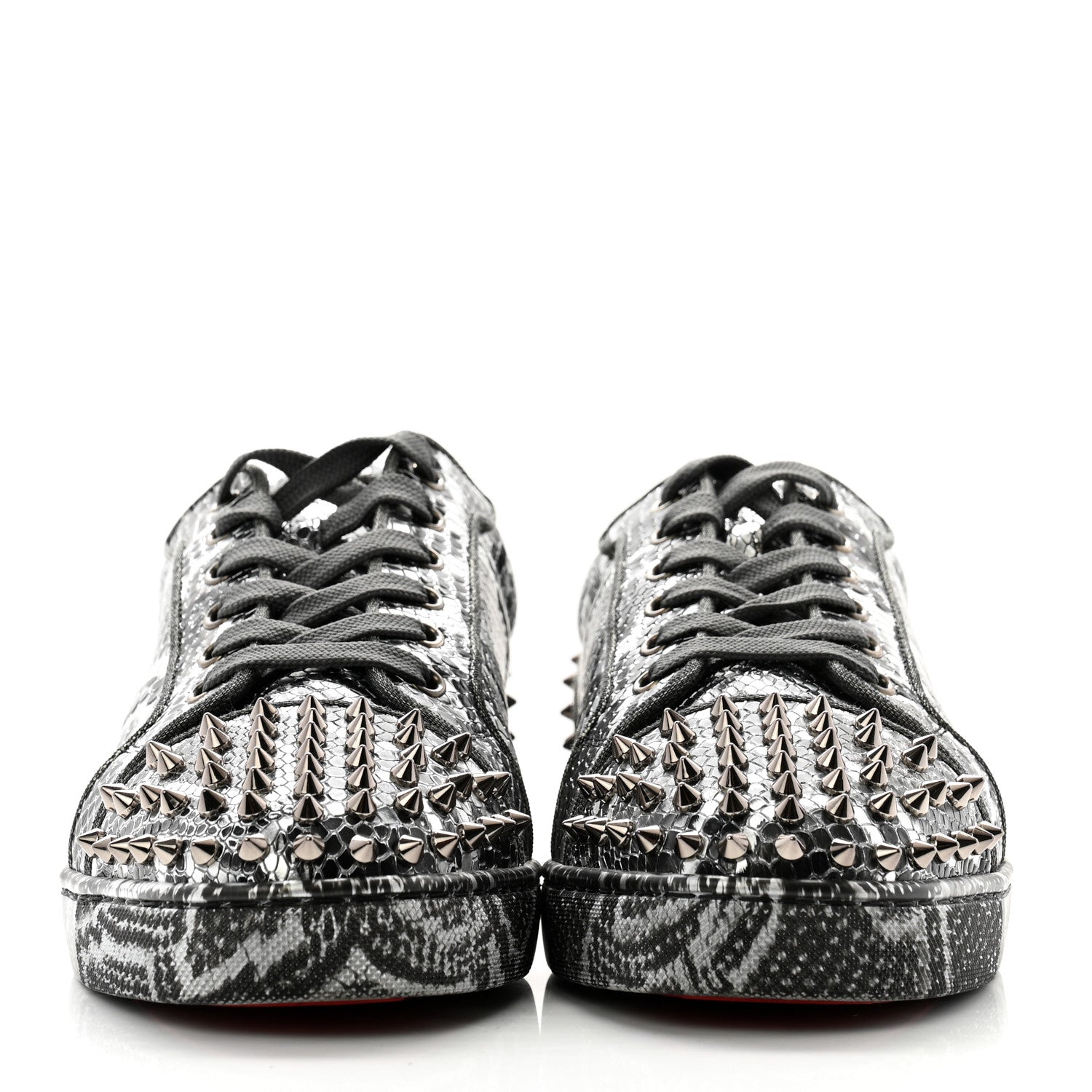 Christian Louboutin Calfskin Snake-Effect Seavaste Flat Sneakers 42 Silver 2 of 7