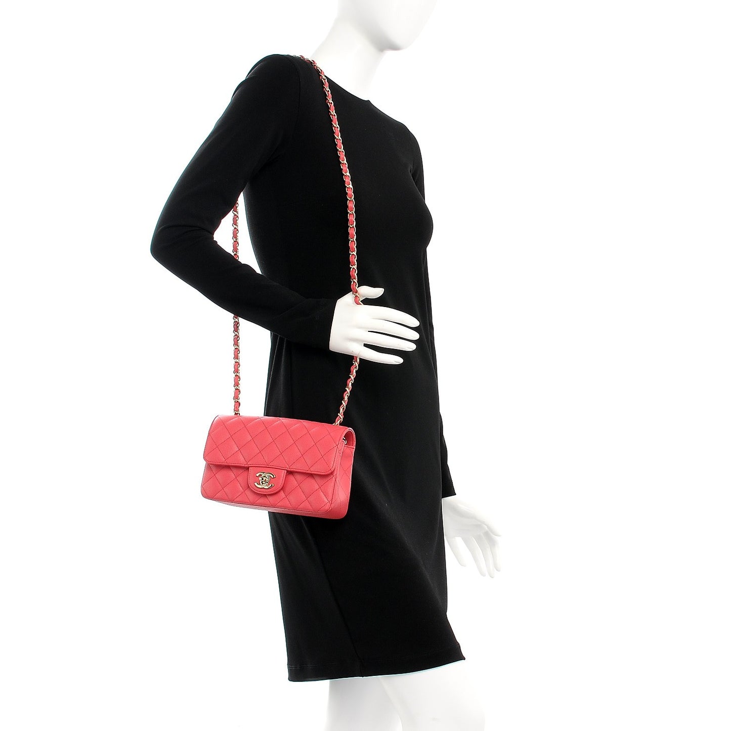 Caviar Quilted Mini Rectangular Flap Dark Pink