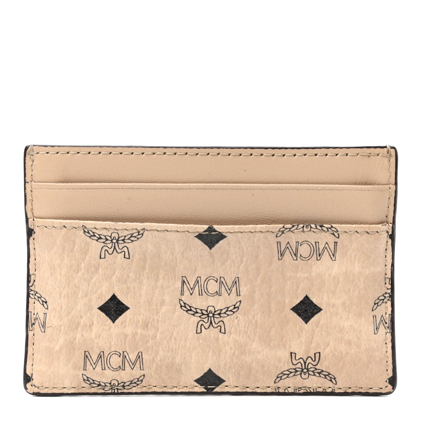 Calfskin Visetos Mini Card Case Beige