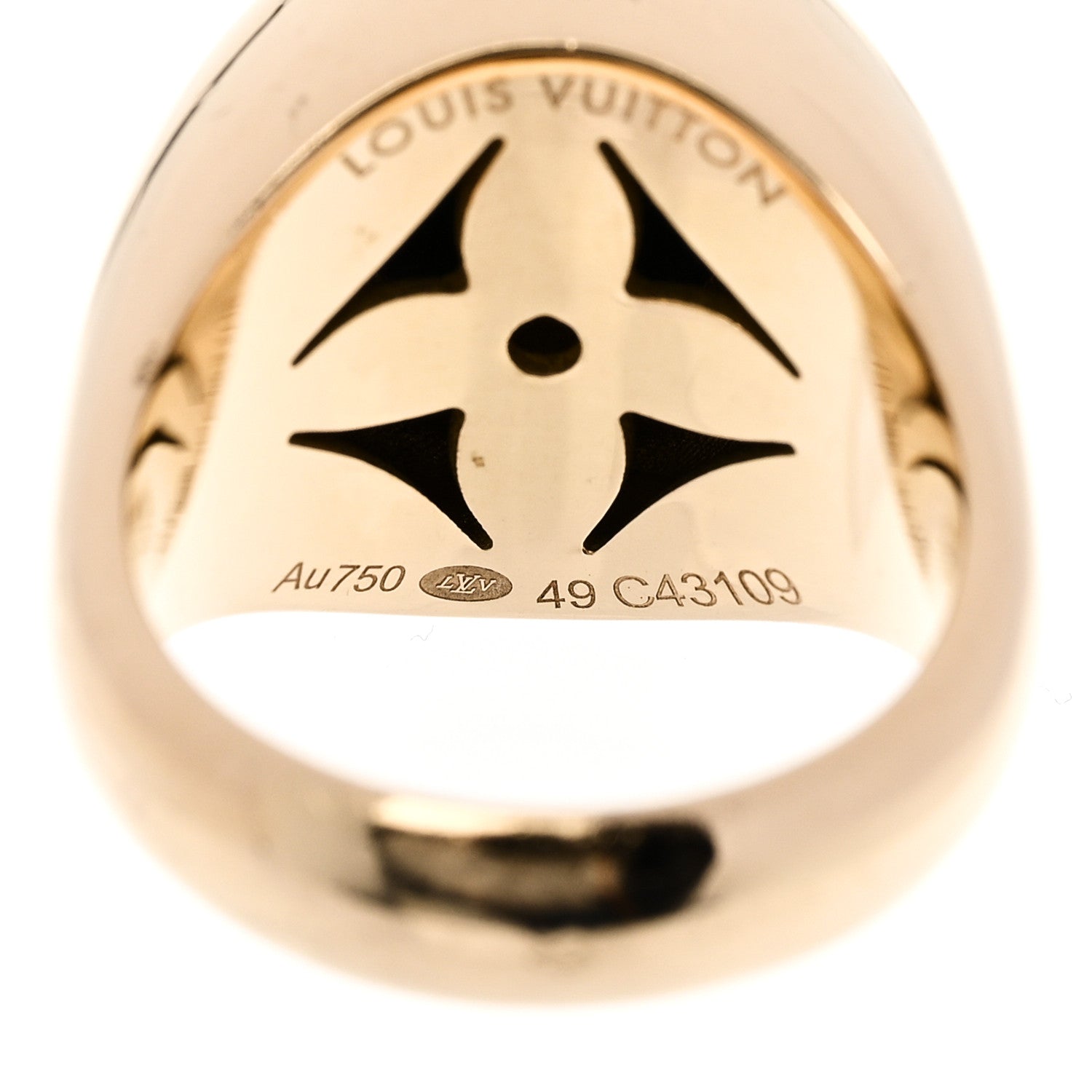 Louis Vuitton 18K Yellow Gold Diamond Malachite Blossom Signet Ring 49 5 5 of 6