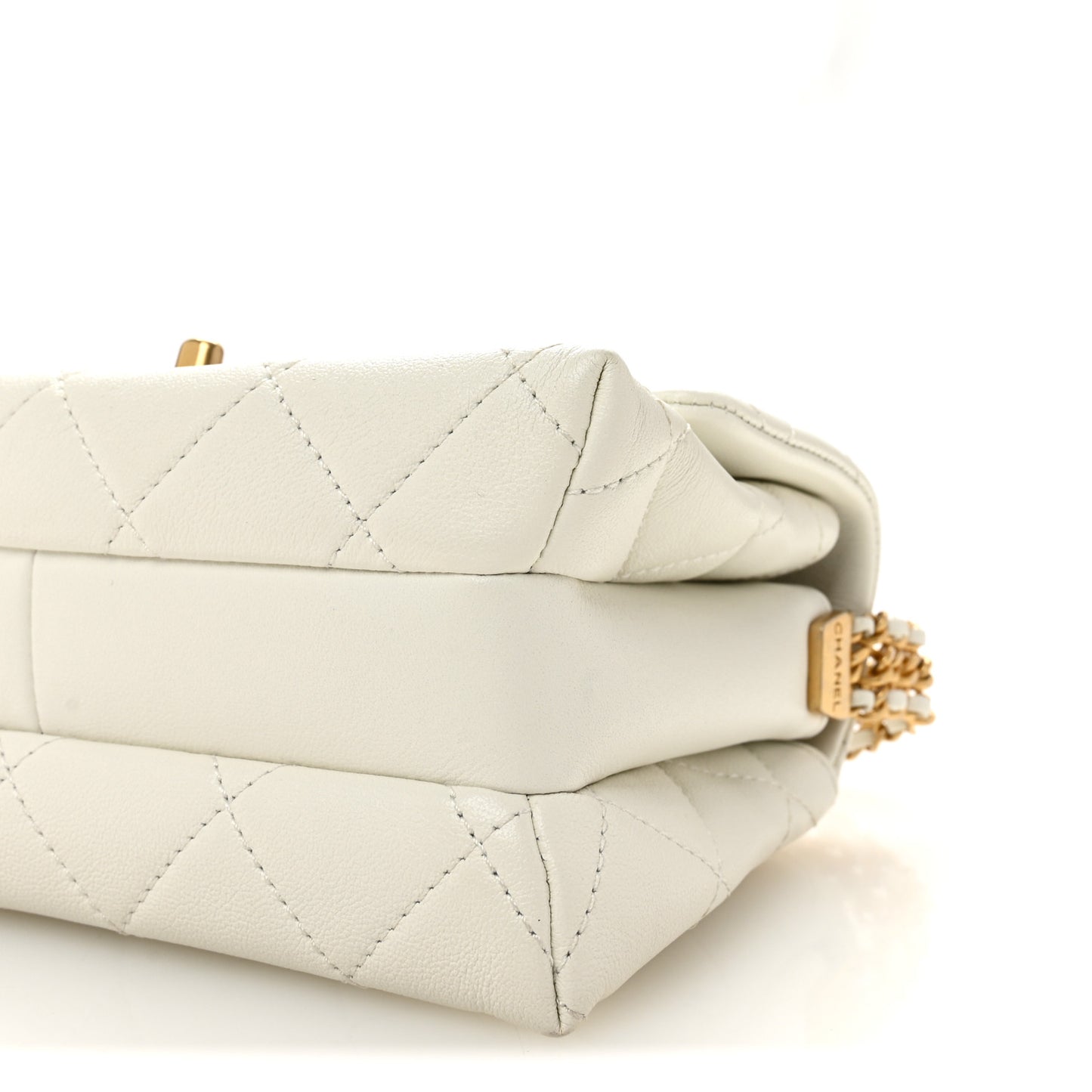 Lambskin Quilted Small CC Crystal Logo Chain Flap White