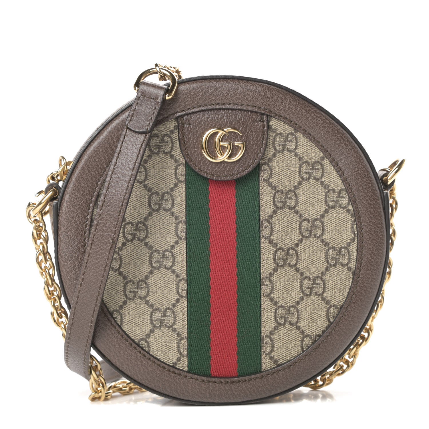Gucci GG Supreme Monogram Web Mini Ophidia Round Shoulder Bag Brown 1 of 10