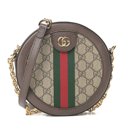 Gucci GG Supreme Monogram Web Mini Ophidia Round Shoulder Bag Brown 1 of 10