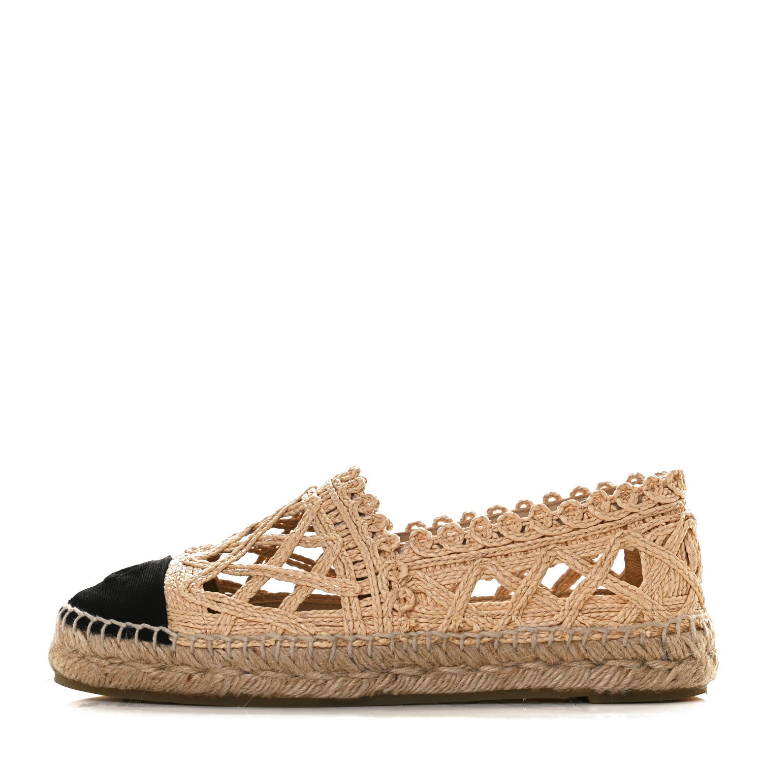 Chanel Raffia Fabric CC Espadrilles 36 Beige Black 1 of 12