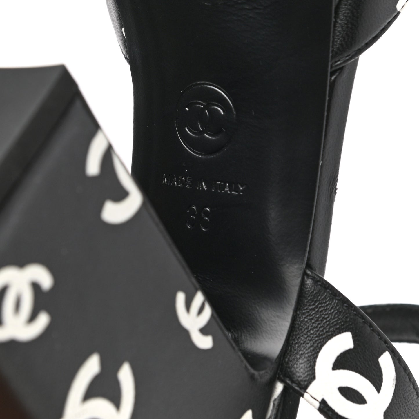 Printed Lambskin CC Platform Sandals 38 Black White