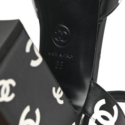 Chanel Printed Lambskin CC Platform Sandals 38 Black White 6 of 9