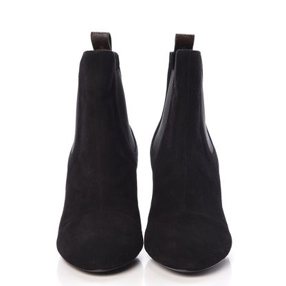Louis Vuitton Suede Monogram Uniformes Cap Toe Chelsea 80mm Ankle Boots 39 Black 2 of 11