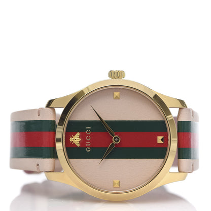 Gucci Stainless Steel Calfskin 38mm G-Timeless Stripe Web Quartz Watch Pink 3 of 5