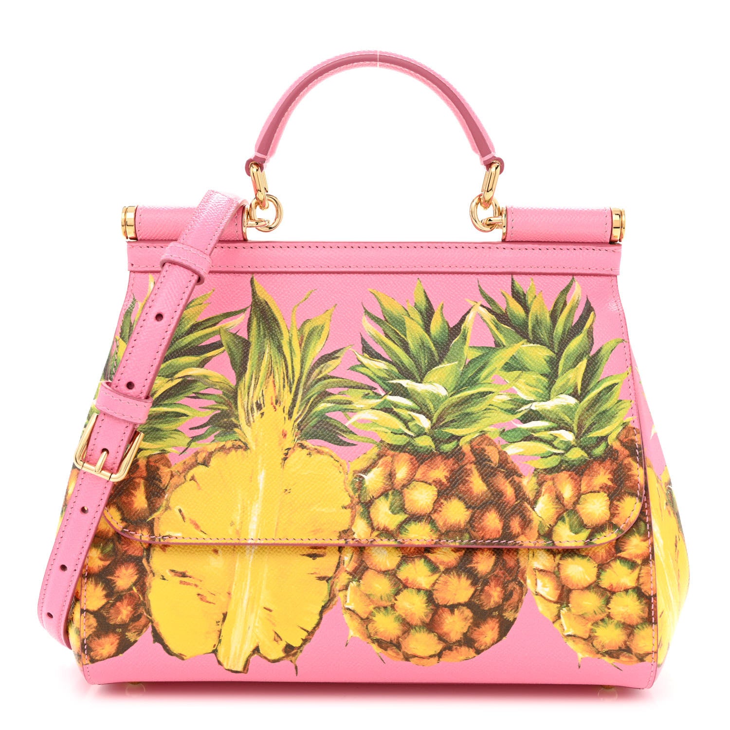 Dolce & Gabbana Dauphine Pineapple Print Small Miss Sicily Satchel Rosa 3 of 12
