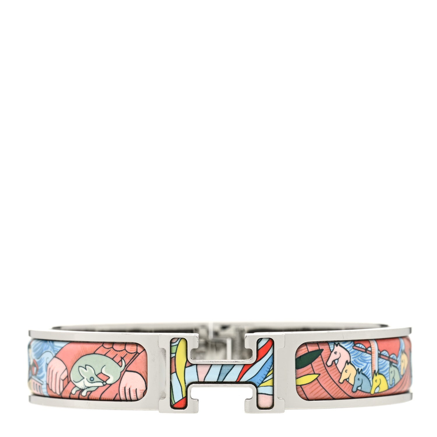 Hermes Enamel Narrow Print Cosmographia Universalis Clic Clac H Bracelet PM Album De Soie 1 of 4